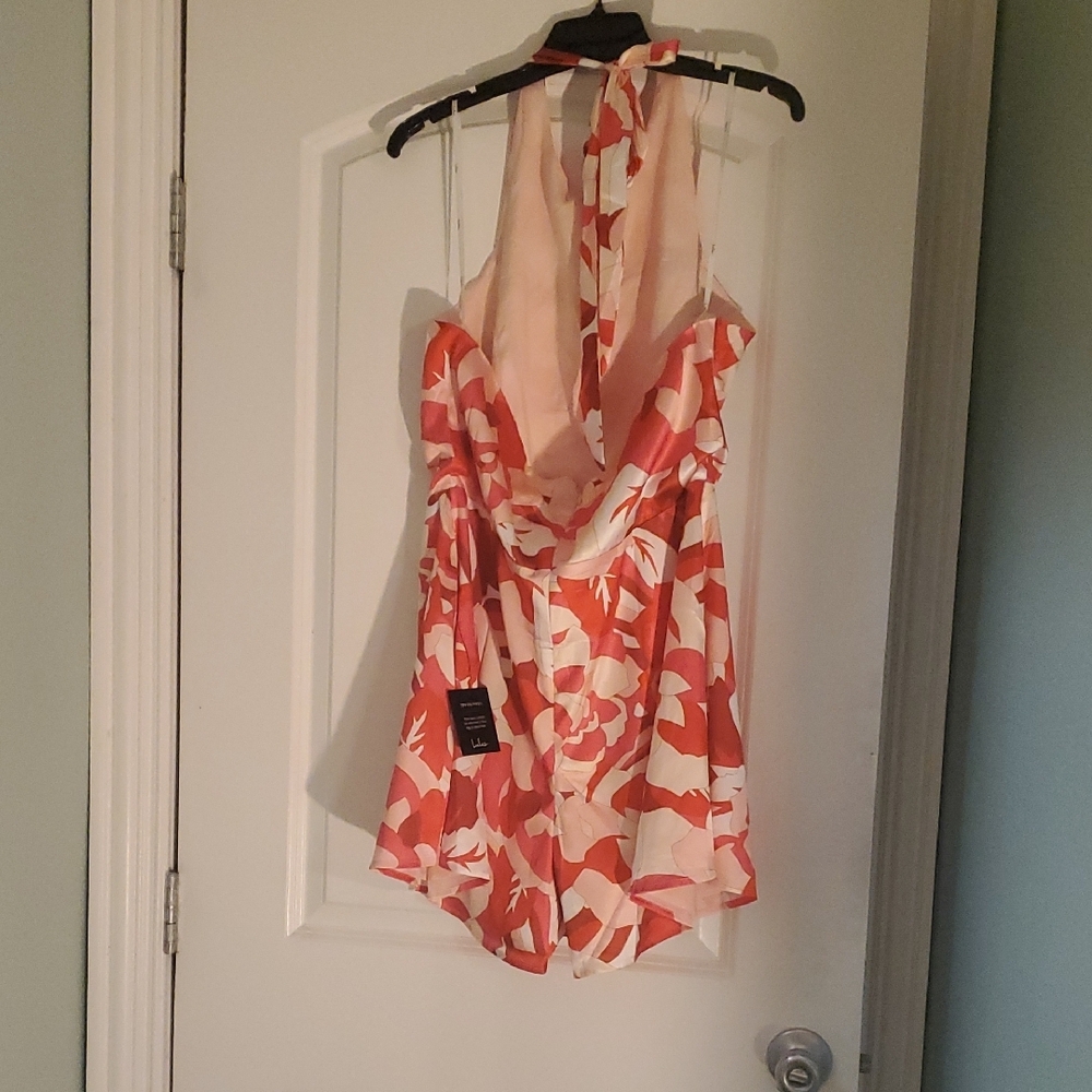 Lulu's Floral Halter Neck Jumpsuit in Red and Cream - Picture 2 of 4